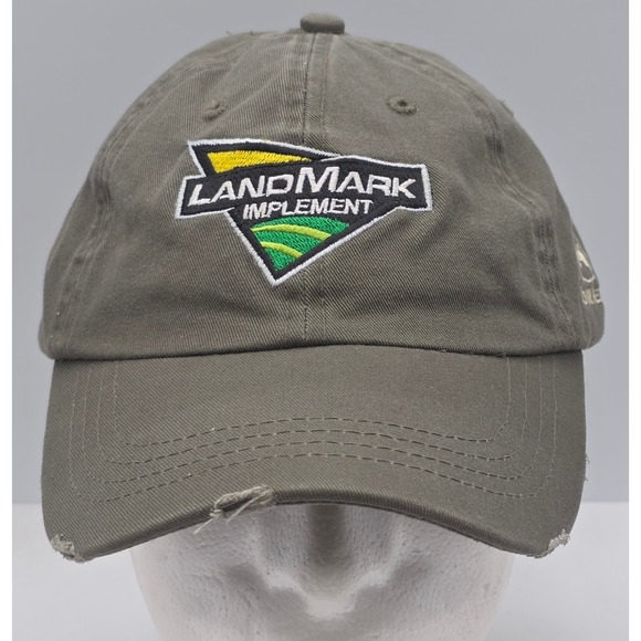 John Deere Landmark Implement Strapback Cap Green Distressed Logo Hat Dealer